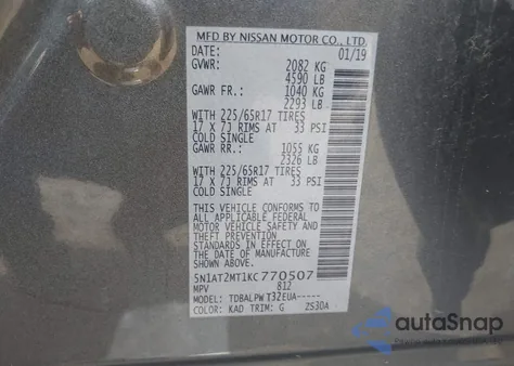 2019 Nissan Rogue S из США, поврежденный, VIN 5N1AT2MT1KC770507